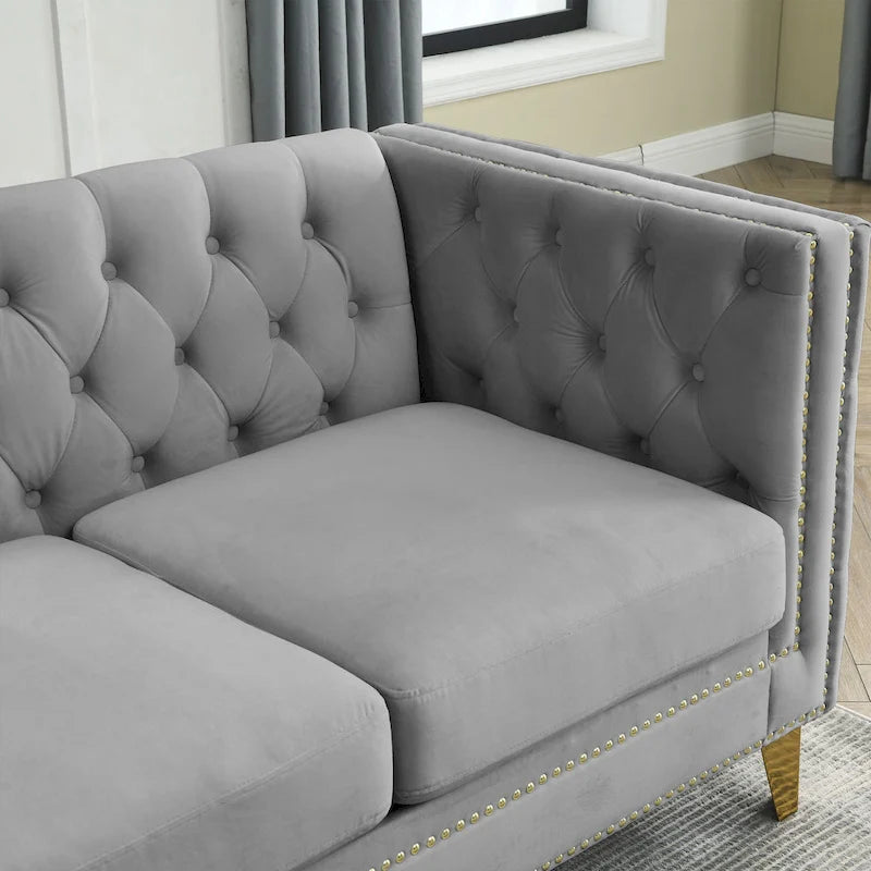 82.2-Inch Velvet Corner Sofa, L-Shaped Sectional Couch, 5-Seater Corner Sofas with 3 Cushions for Living Room, Bedroom, Apartmen