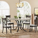 Round Dining Table for 4-6 People, 47 Farmouse Kitchen Table for Dining Room, Living Room, Rustic