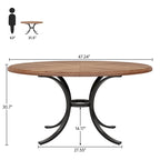 Round Dining Table for 4-6 People, 47 Farmouse Kitchen Table for Dining Room, Living Room, Rustic