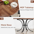 Round Dining Table for 4-6 People, 47 Farmouse Kitchen Table for Dining Room, Living Room, Rustic