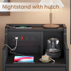 Black Nightstand with Hutch - 3 Drawers - Charging Station