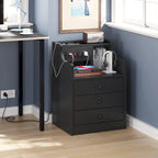 Black Nightstand with Hutch - 3 Drawers - Charging Station