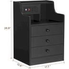 Black Nightstand with Hutch - 3 Drawers - Charging Station