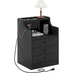 Black Nightstand with Hutch - 3 Drawers - Charging Station