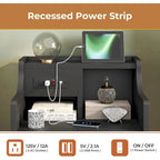 Black Nightstand with Hutch - 3 Drawers - Charging Station