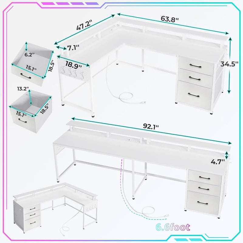 63.8 L Shaped Desk, Reversible Computer Desk Gaming Desk