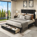 Velvet Queen Platform Bed - Adjustable Headboard - Storage Box - No Box Spring