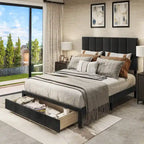 Velvet Queen Platform Bed - Adjustable Headboard - Storage Box - No Box Spring