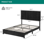 Velvet Queen Platform Bed - Adjustable Headboard - Storage Box - No Box Spring