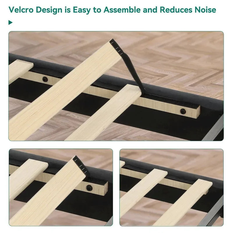 Velvet Queen Platform Bed - Adjustable Headboard - Storage Box - No Box Spring
