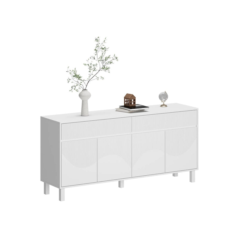 White Buffet Sideboard - 63W - 4 Doors & 2 Drawers - Pine Legs