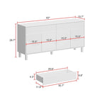 White Buffet Sideboard - 63W - 4 Doors & 2 Drawers - Pine Legs