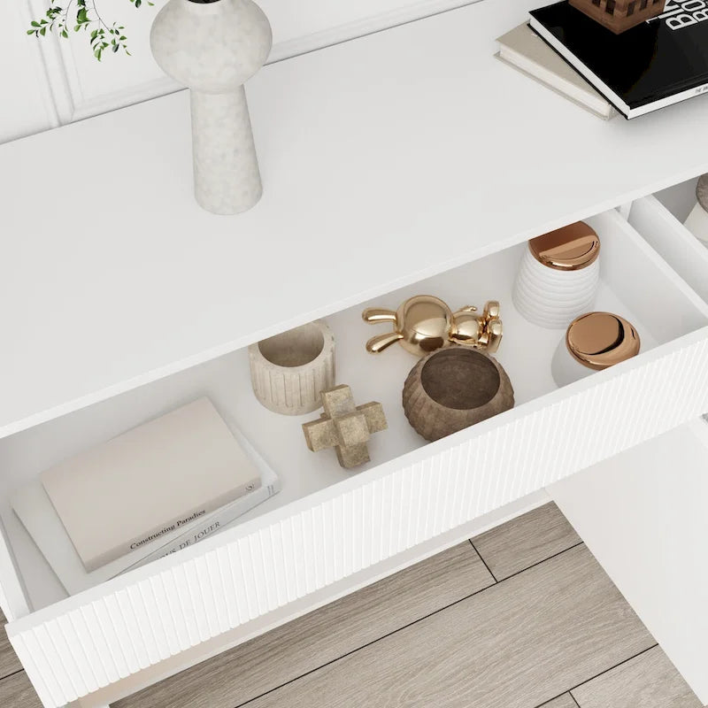 White Buffet Sideboard - 63W - 4 Doors & 2 Drawers - Pine Legs