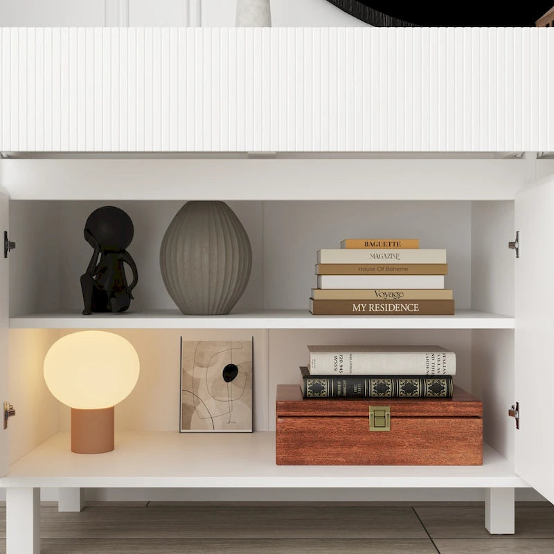 White Buffet Sideboard - 63W - 4 Doors & 2 Drawers - Pine Legs