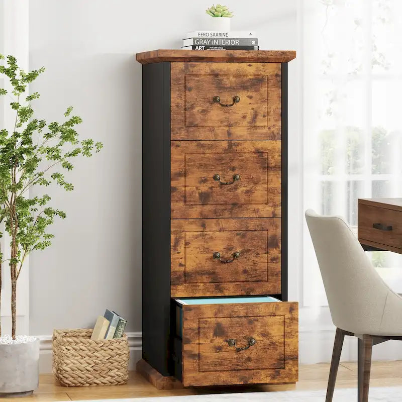 4-Drawer Wood Vertical File Filing Cabinet with Removable Hanging Rod for A4 /Letter Size