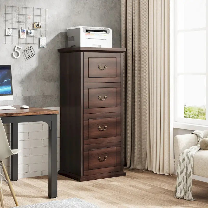 4-Drawer Wood Vertical File Filing Cabinet with Removable Hanging Rod for A4 /Letter Size