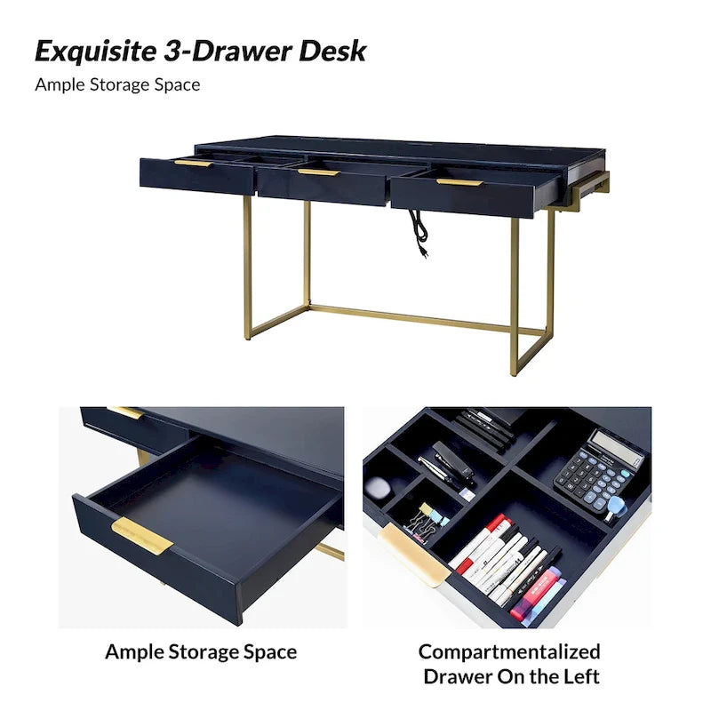 Patricia Modern 3 Drawer Desk with USB Ports and Outlet by HULALA HOME
