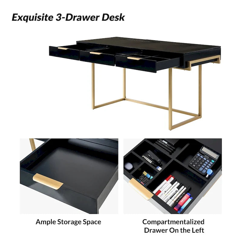 Patricia Modern 3 Drawer Desk with USB Ports and Outlet by HULALA HOME