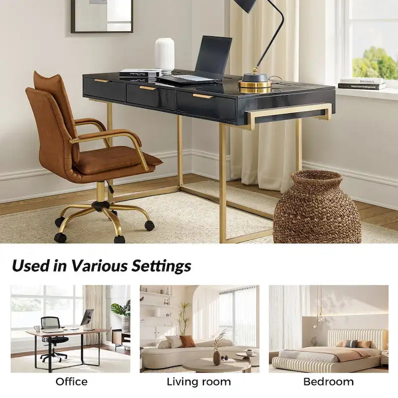 Patricia Modern 3 Drawer Desk with USB Ports and Outlet by HULALA HOME