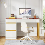 47 Inch Modern Computer Desk with 4 Drawers, Home Office Desk with Glass Top, Makeup Vanity Table