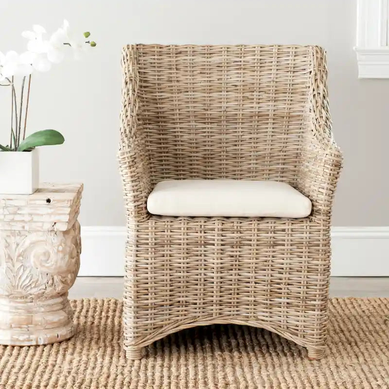 Cheryle Wicker Washed Brown Wingback Arm Chair (Fully Assembled) - 26 W x 23 D x 34 H - 26Wx23Dx34H