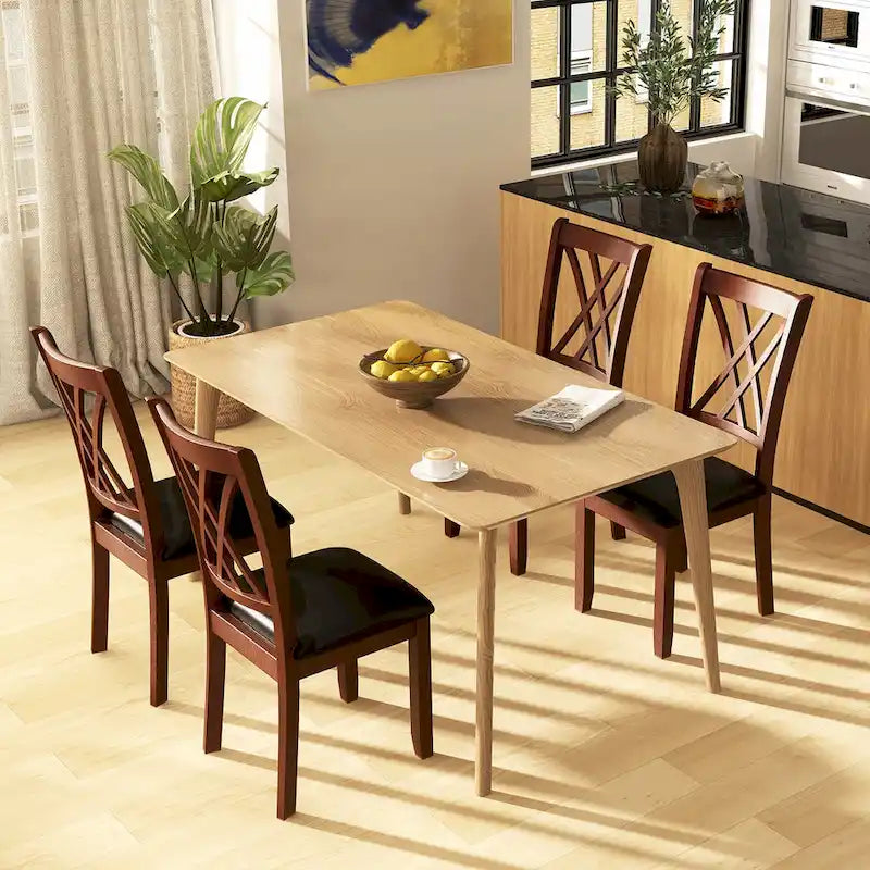 Gymax Set of 4 Dining Chair Kitchen Chair with Backrest Padded Seat &