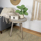 21 Antique Gray Engraved Round Tri Leg Wooden Side Table
