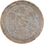 21 Antique Gray Engraved Round Tri Leg Wooden Side Table