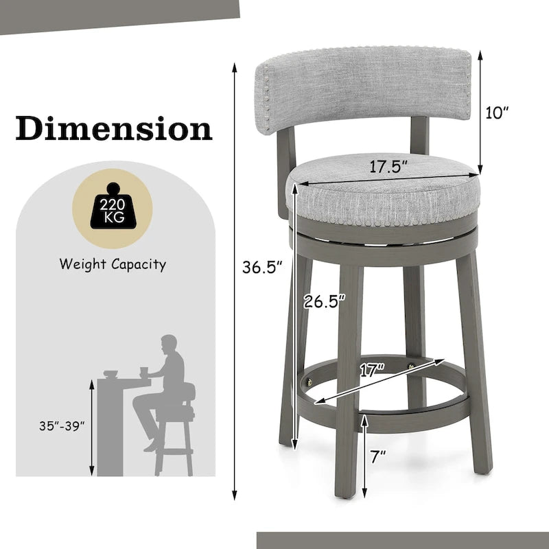 Swivel Bar Stool with Upholstered Back Seat and Footrest