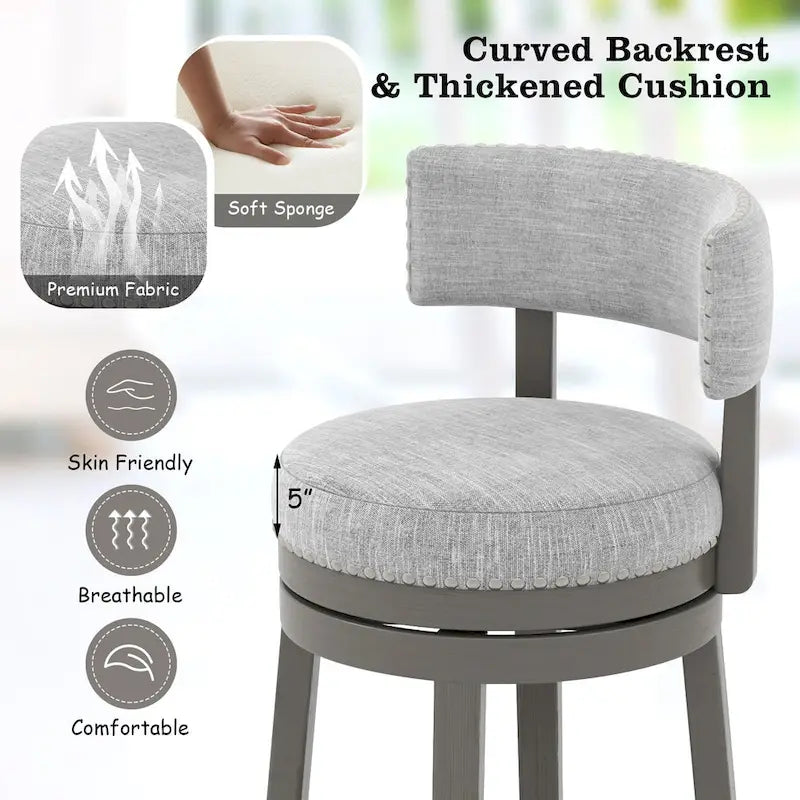Swivel Bar Stool with Upholstered Back Seat and Footrest
