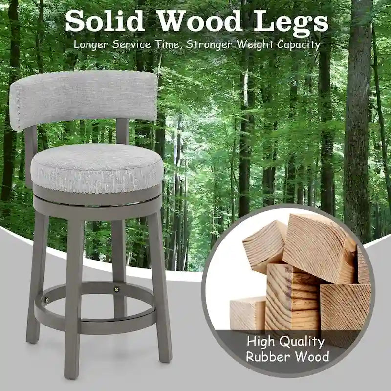 Swivel Bar Stool with Upholstered Back Seat and Footrest