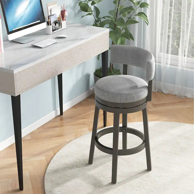 Swivel Bar Stool with Upholstered Back Seat and Footrest