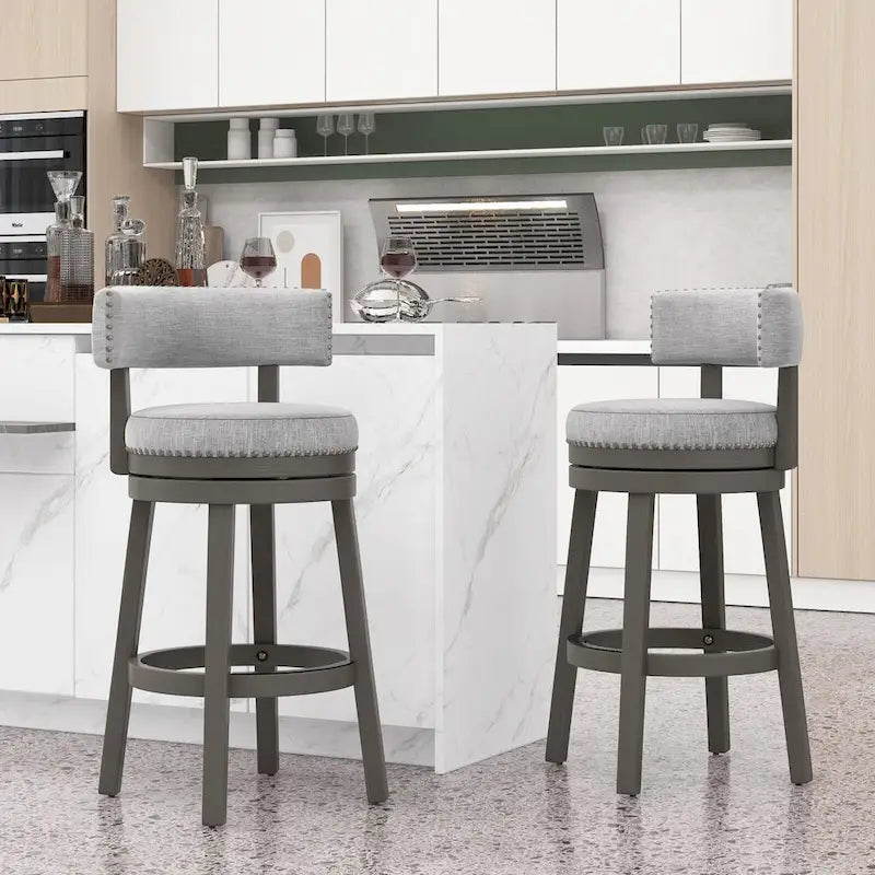 Swivel Bar Stool with Upholstered Back Seat and Footrest
