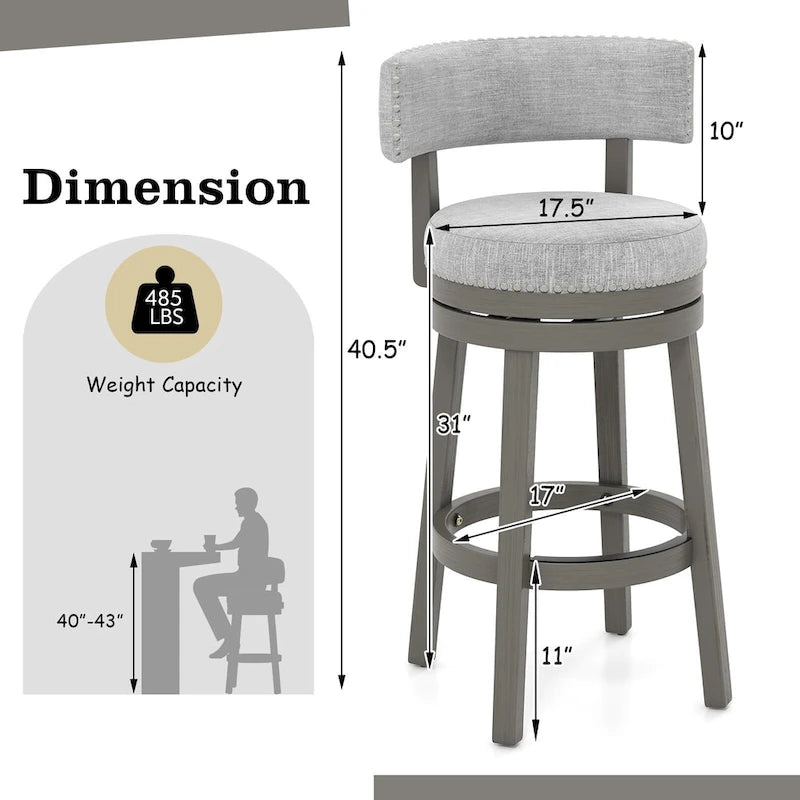 Swivel Bar Stool with Upholstered Back Seat and Footrest