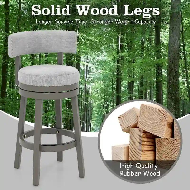 Swivel Bar Stool with Upholstered Back Seat and Footrest