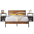 Taomika Bedroom Set of 3,Platform Bed Frame and Modern Nightstands Set of 2