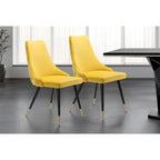  Set of Two Tufted Yellow And Black Upholstered Velvet Windsor Back Dining Side Chairs