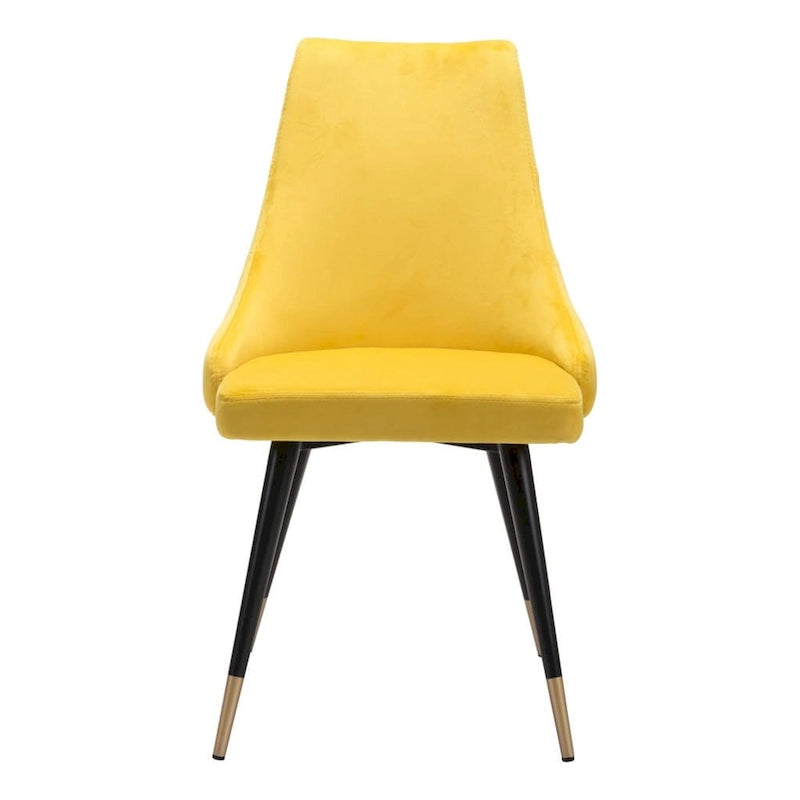 HomeRoots Set of Two Tufted Yellow And Black Upholstered Velvet Windsor Back Dining Side Chairs
