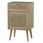 Natural Brown Rattan Accent Cabinet - 1 Drawer & 1 Door - Pine Wood