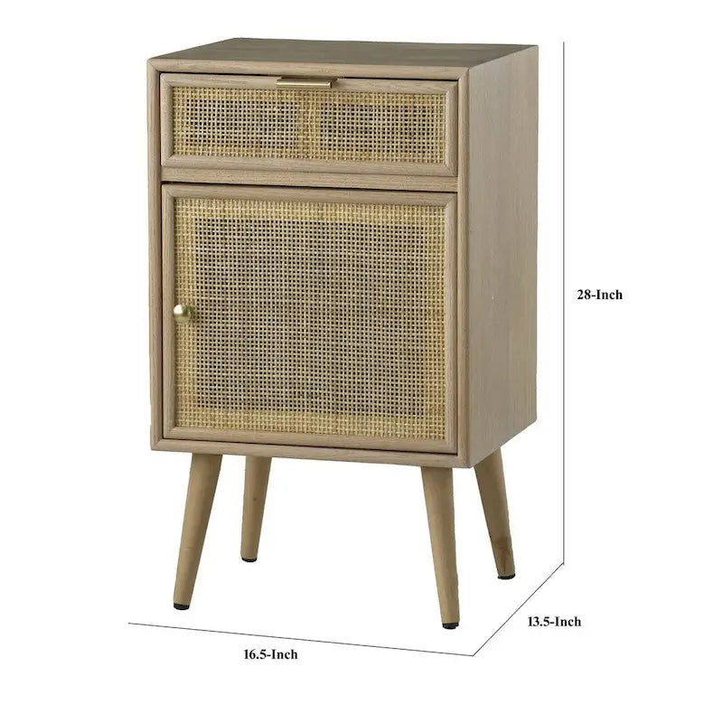 Natural Brown Rattan Accent Cabinet - 1 Drawer & 1 Door - Pine Wood