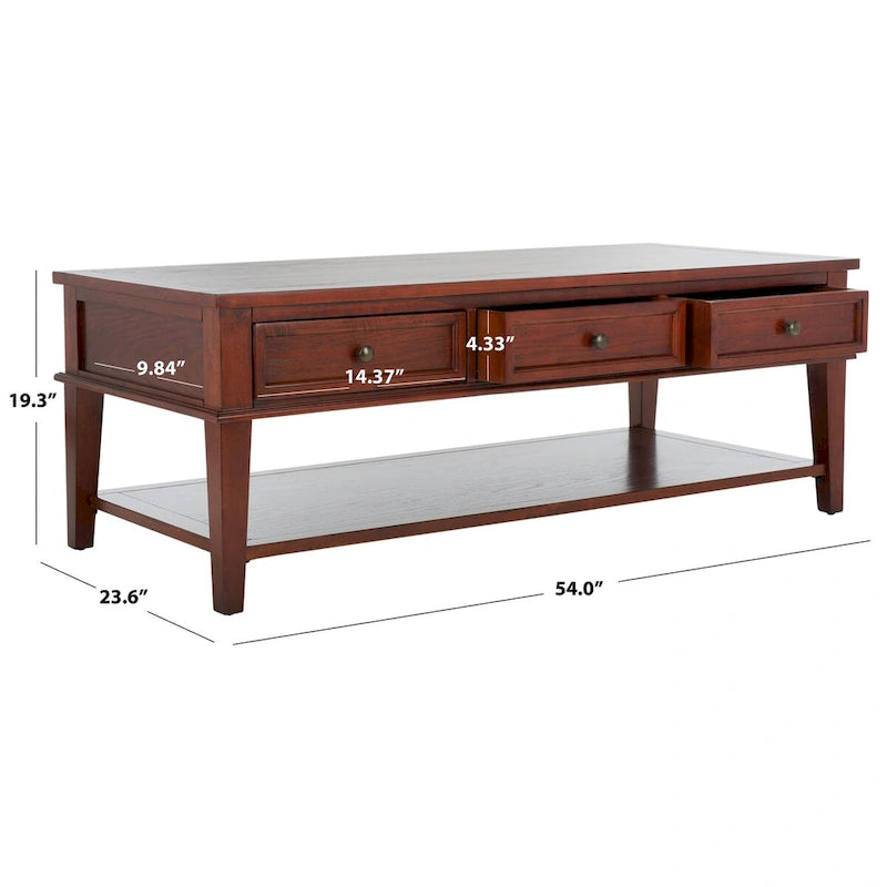 Tressie Sepia Traditional Rectangle Coffee Table - 54 x 23.6 x 19.3 - 54Wx24Dx19H