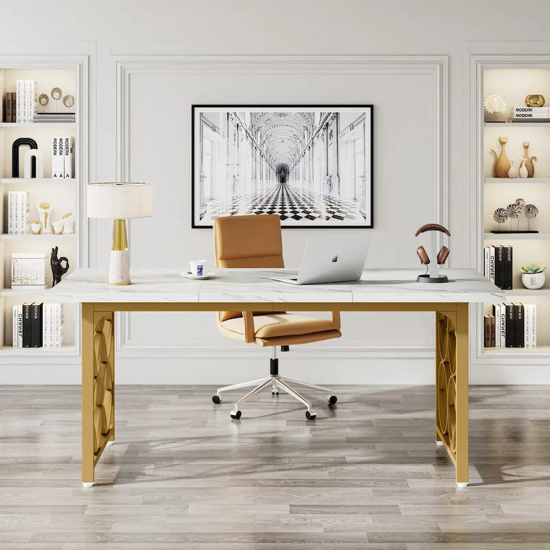 63-inch Executive Desk, Modern Office Desk with Strong Metal Frame for Home Office