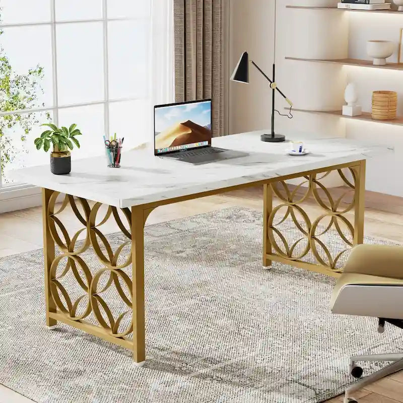 63-inch Executive Desk, Modern Office Desk with Strong Metal Frame for Home Office