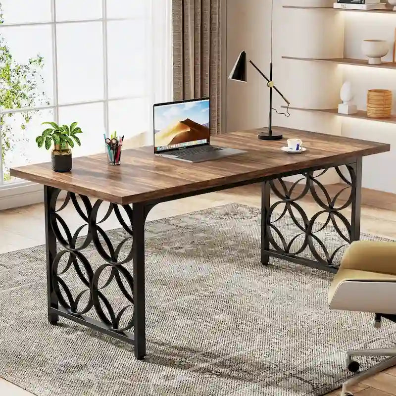 63-inch Executive Desk, Modern Office Desk with Strong Metal Frame for Home Office