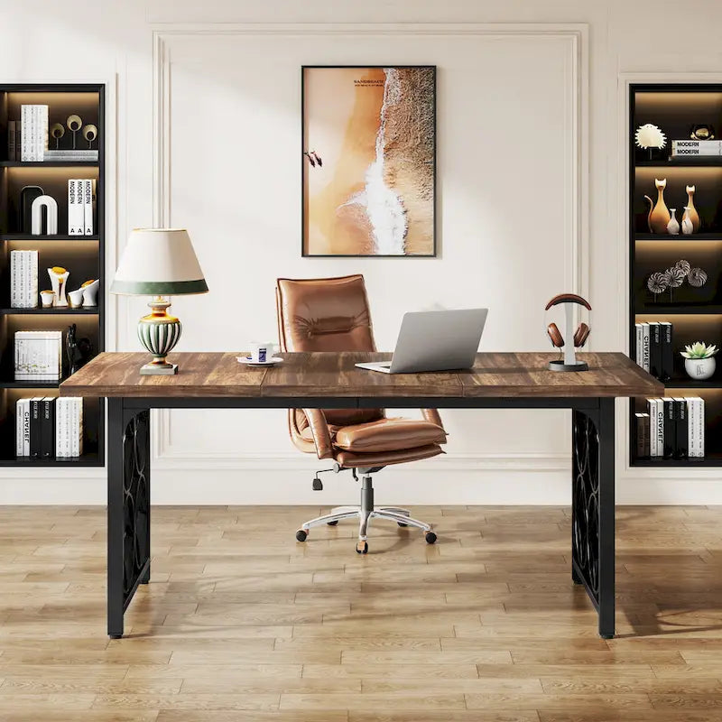 63-inch Executive Desk, Modern Office Desk with Strong Metal Frame for Home Office