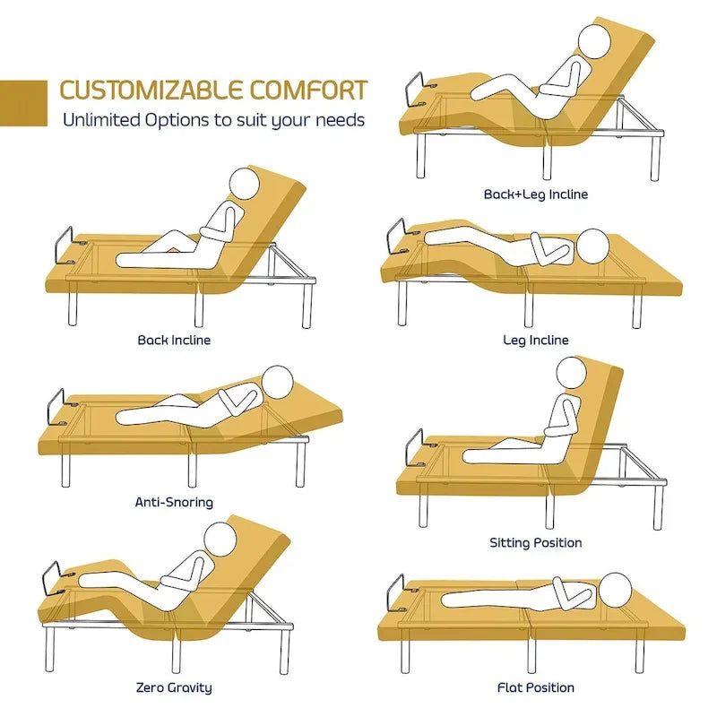 Adjustable Massaging Bed Frame Base with Wireless Remote
