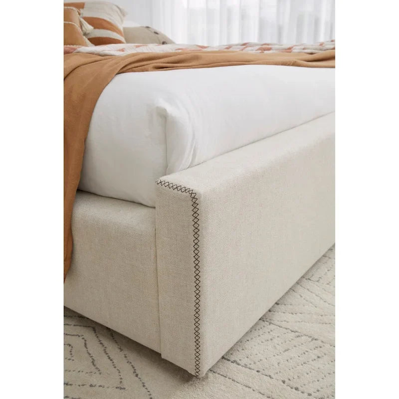 Louis Upholstered Platform Bed in Natural Linen