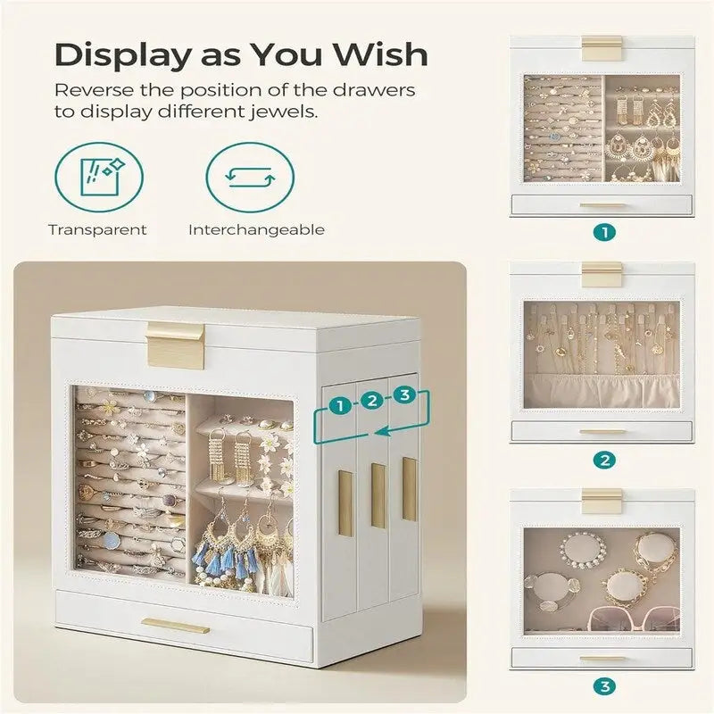 Jewelry Box with Glass Window - 6.1D x 10.3W x 12.6H