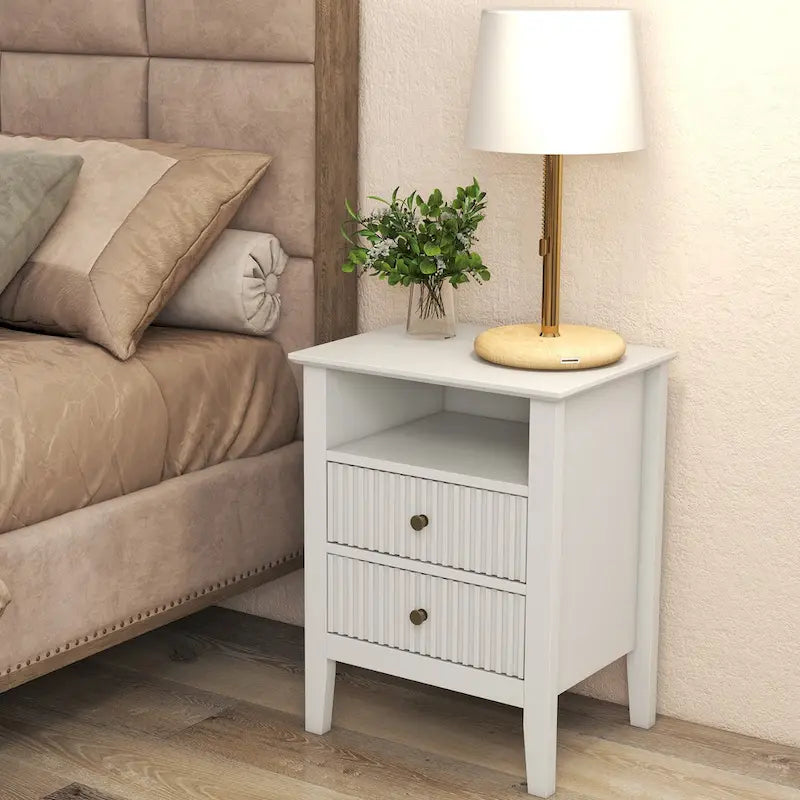 2 Drawers Nightstand with Charging Station