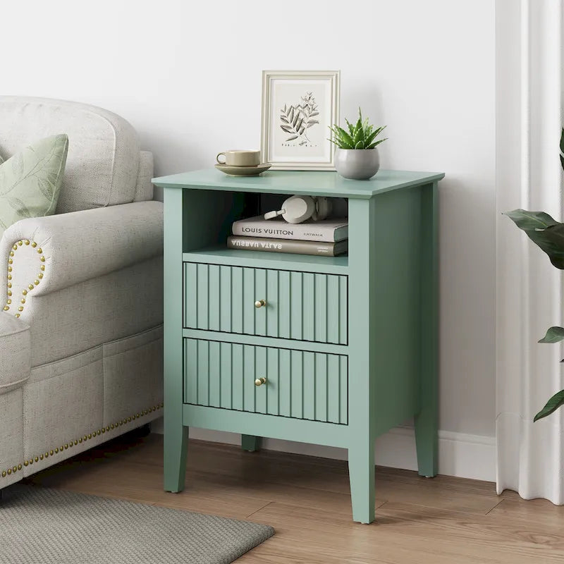 2 Drawers Nightstand with Charging Station